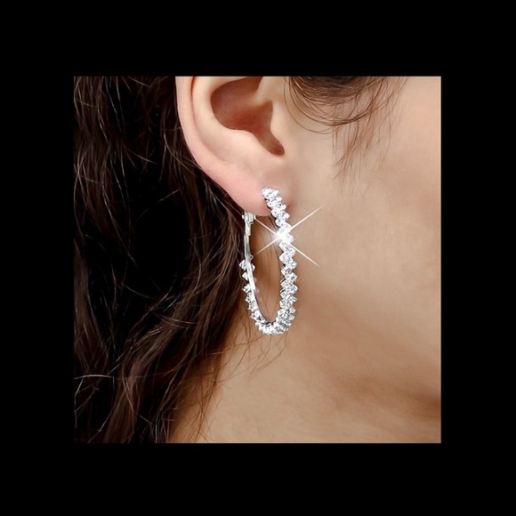 Crystal Zig Zag Hoop Earrings w/Clasp Back - Picture 4 of 8